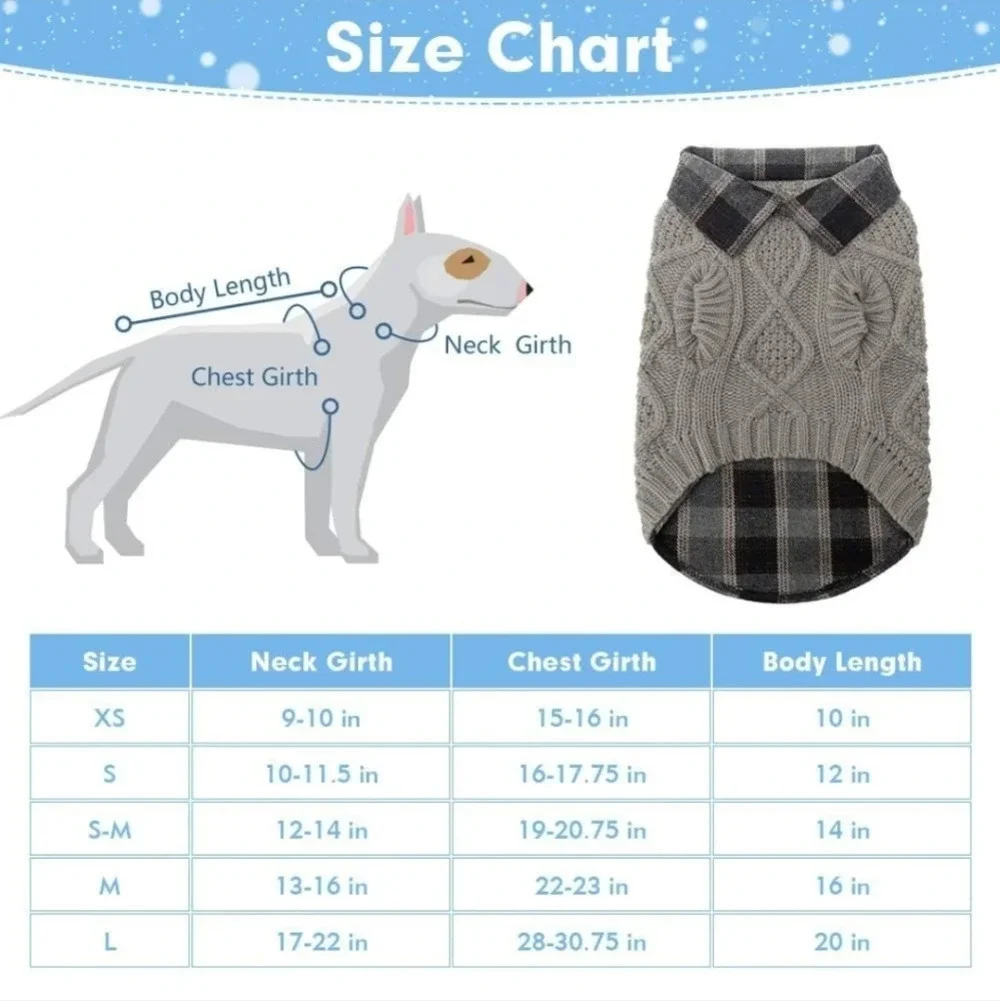 NWOT Scenereal Small Dog Plaid Cable Knitted Winter Sweater S-M